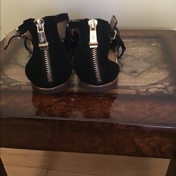 Black Fringe Flats with Rhinestones - Picture 3 of 4